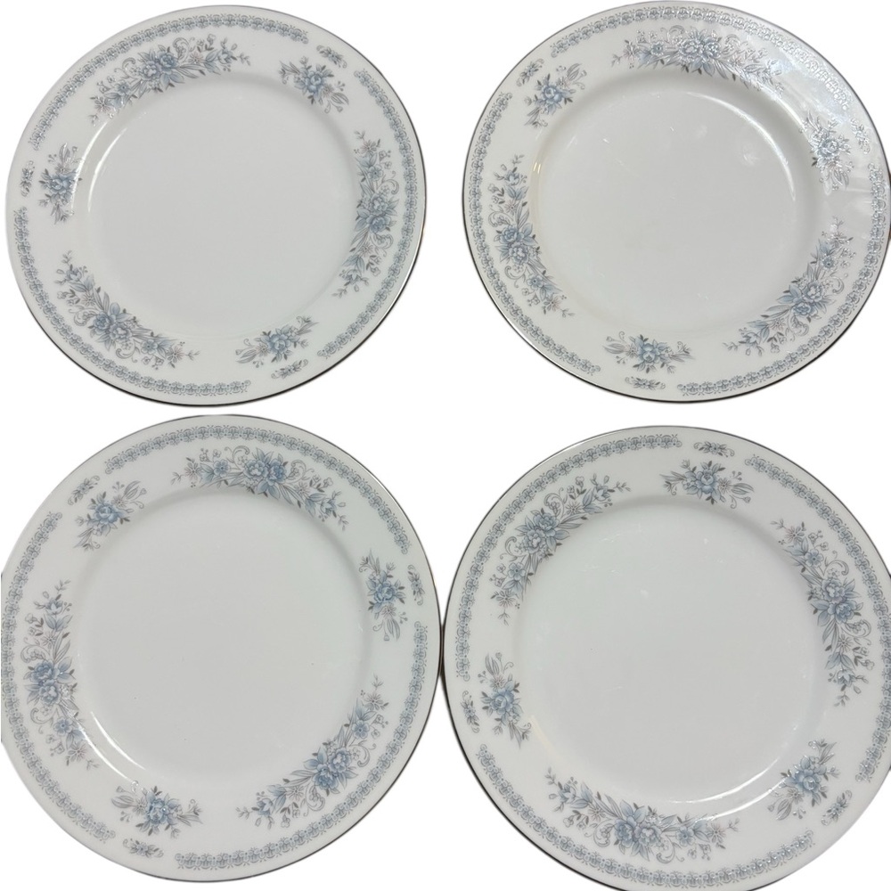 VTG Christine Fine Porcelain China Dessert Plates 6.25” Set Of 4 Blue Floral